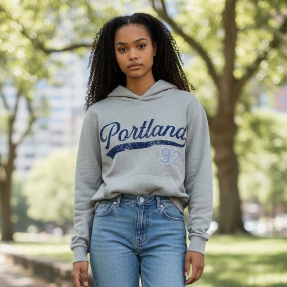 Full Tilt Gray Hooded Sweatshirt with Navy Script